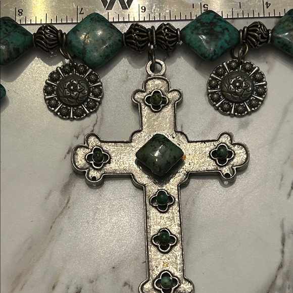 Turquoise Beaded Cross Necklace - Picture 5 of 9